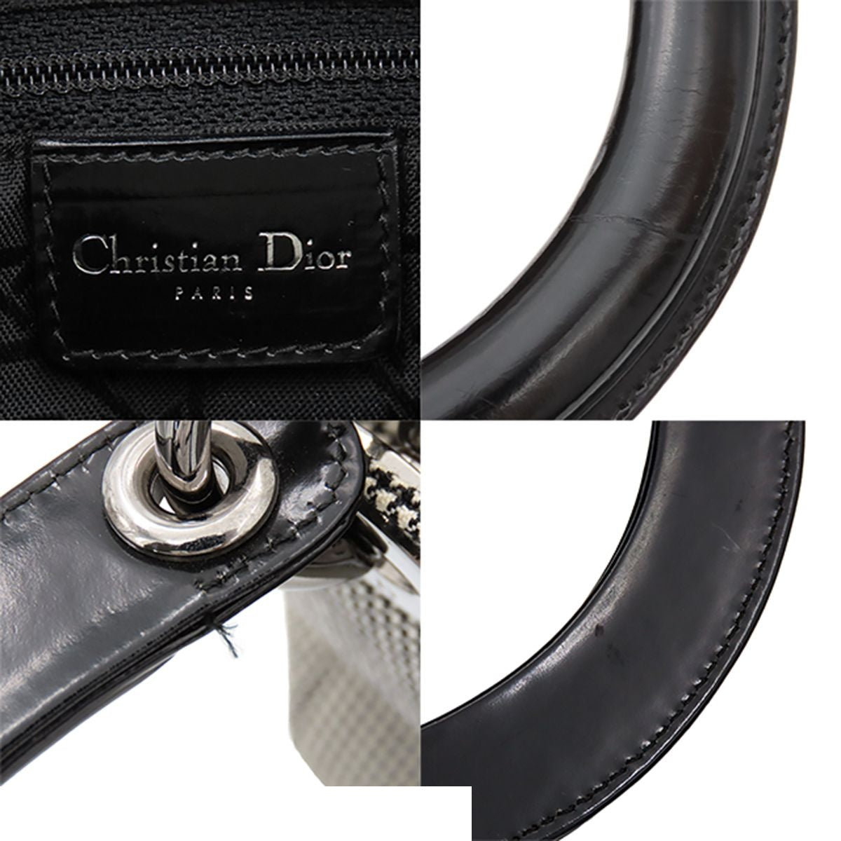 Dior Medium 2-Way Handbag Houndstooth Black White Canvas Leather — view 8