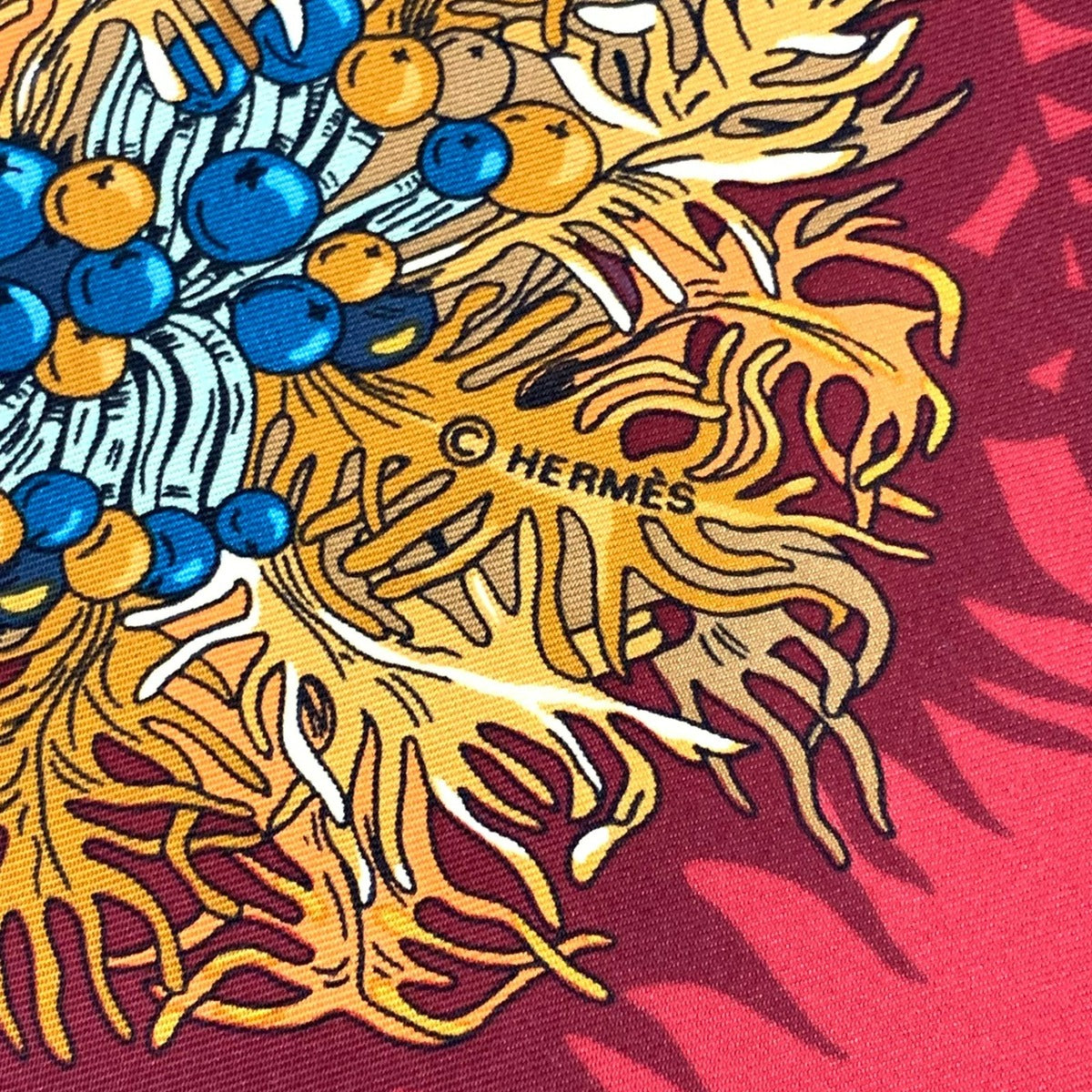 Hermes Scarf Silk L'ile Deserte Human Island Carre 90 Red — view 8