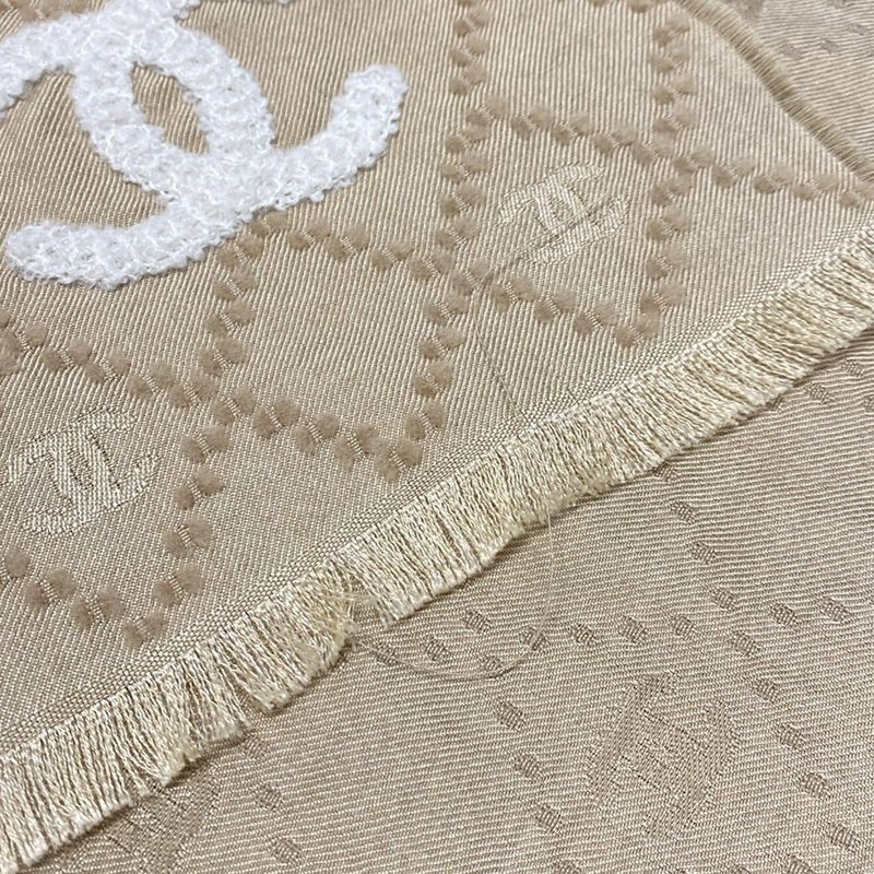 Chanel Stole (shawl) Beige Coco Mark/matelasse Wool Cashmere Silk