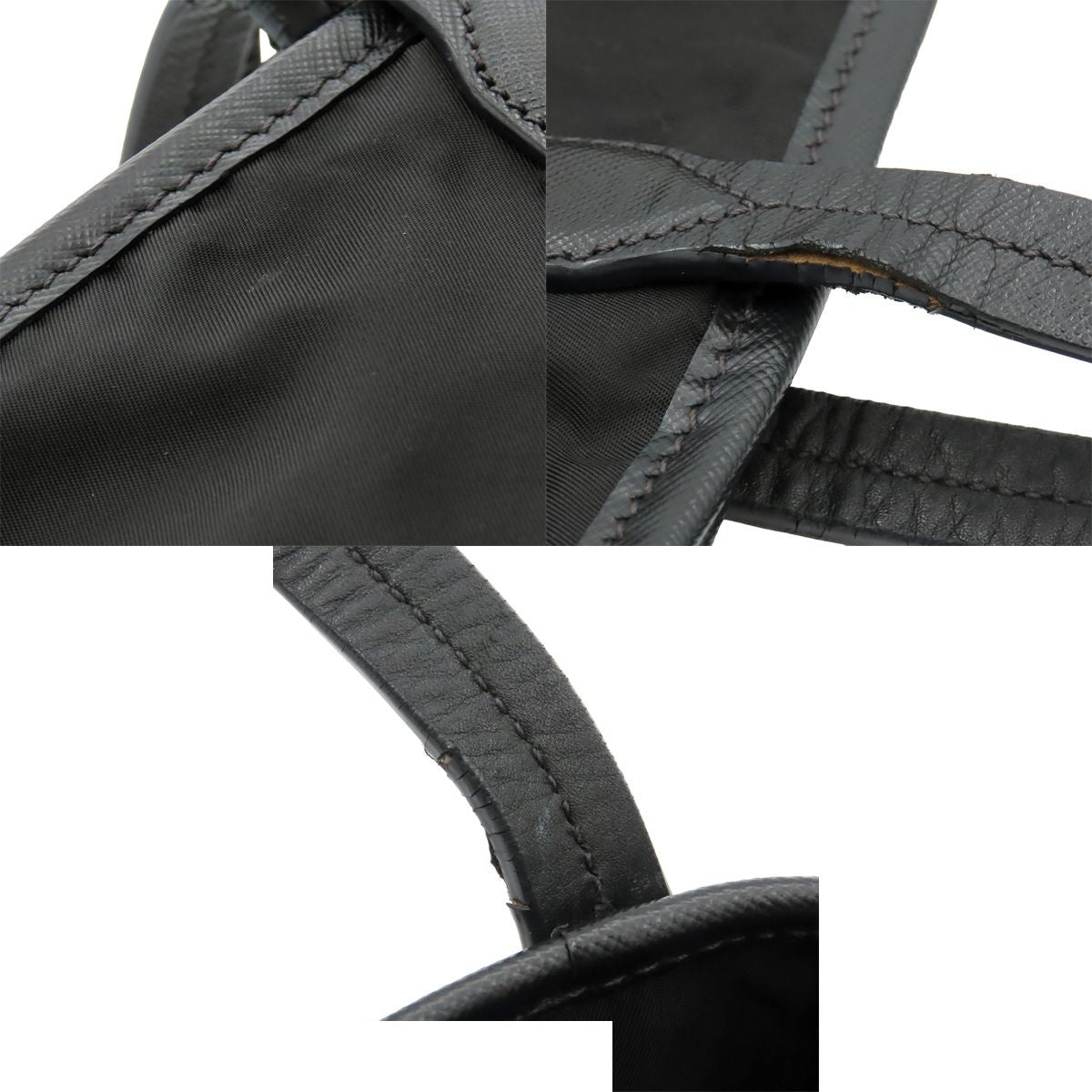 Prada Letter Ring Logo Tote Black Nylon Leather Shoulder Bag — view 8