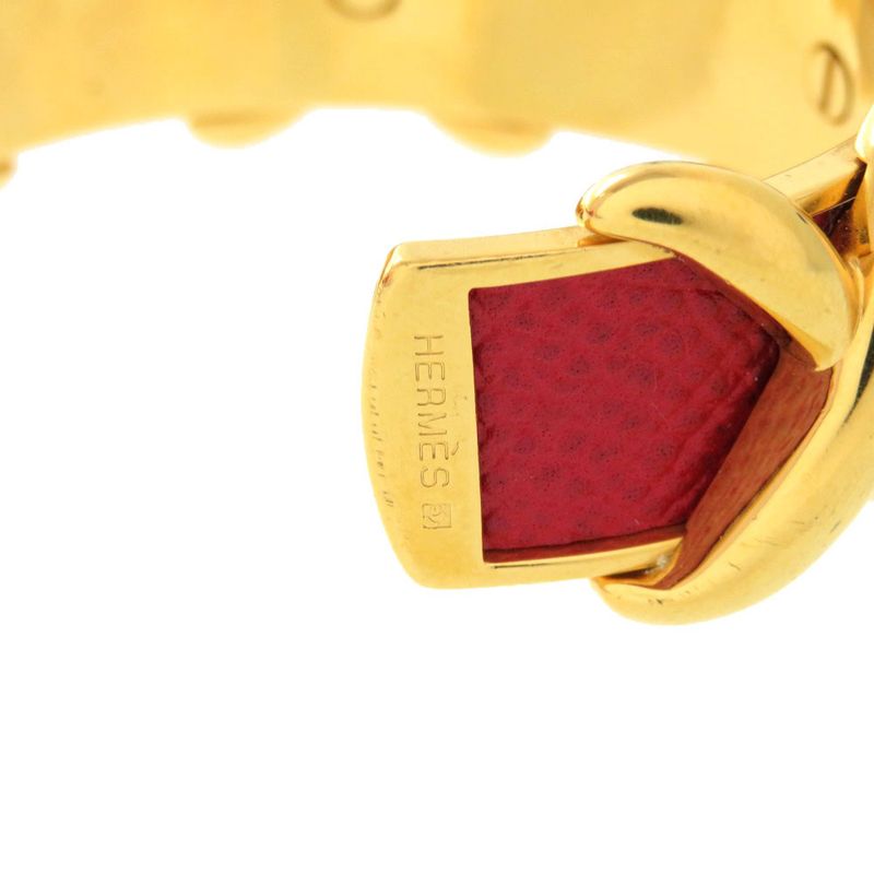 Hermes Cross Metal Leather Red Gold Hardware Bangle Accessories 0371 Hermes