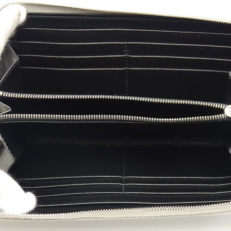 Celine Round Zip Long Wallet Shape Pressed Leather Metallic Silver Round Zipper