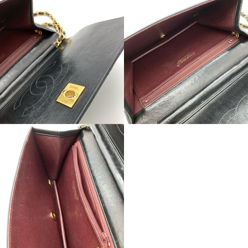 Chanel Matelasse Chain Shoulder Bag Lambskin Black Gold Hardware