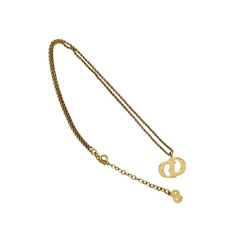 Christian Dior Vintage CD Logo Necklace Pendant Choker Accessory Gold 652-3
