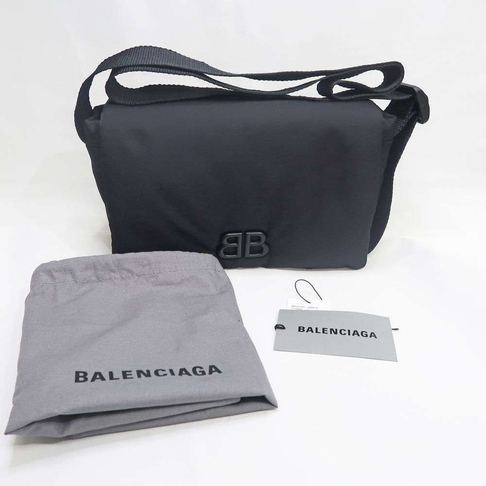 Balenciaga Monaco Flap Messenger Nylon Shoulder Bag Black