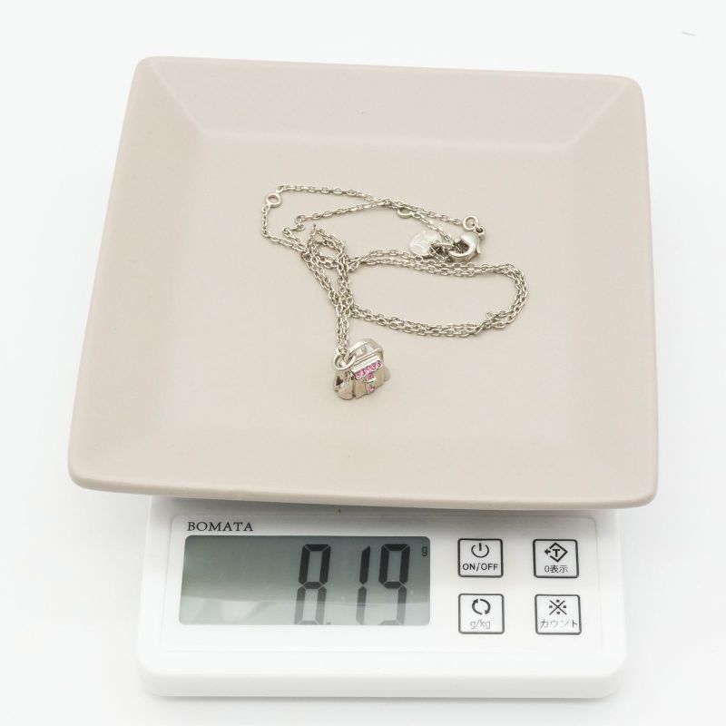 Celine Bag Shape Necklace Silver Pink Stone Bag 24-4636
