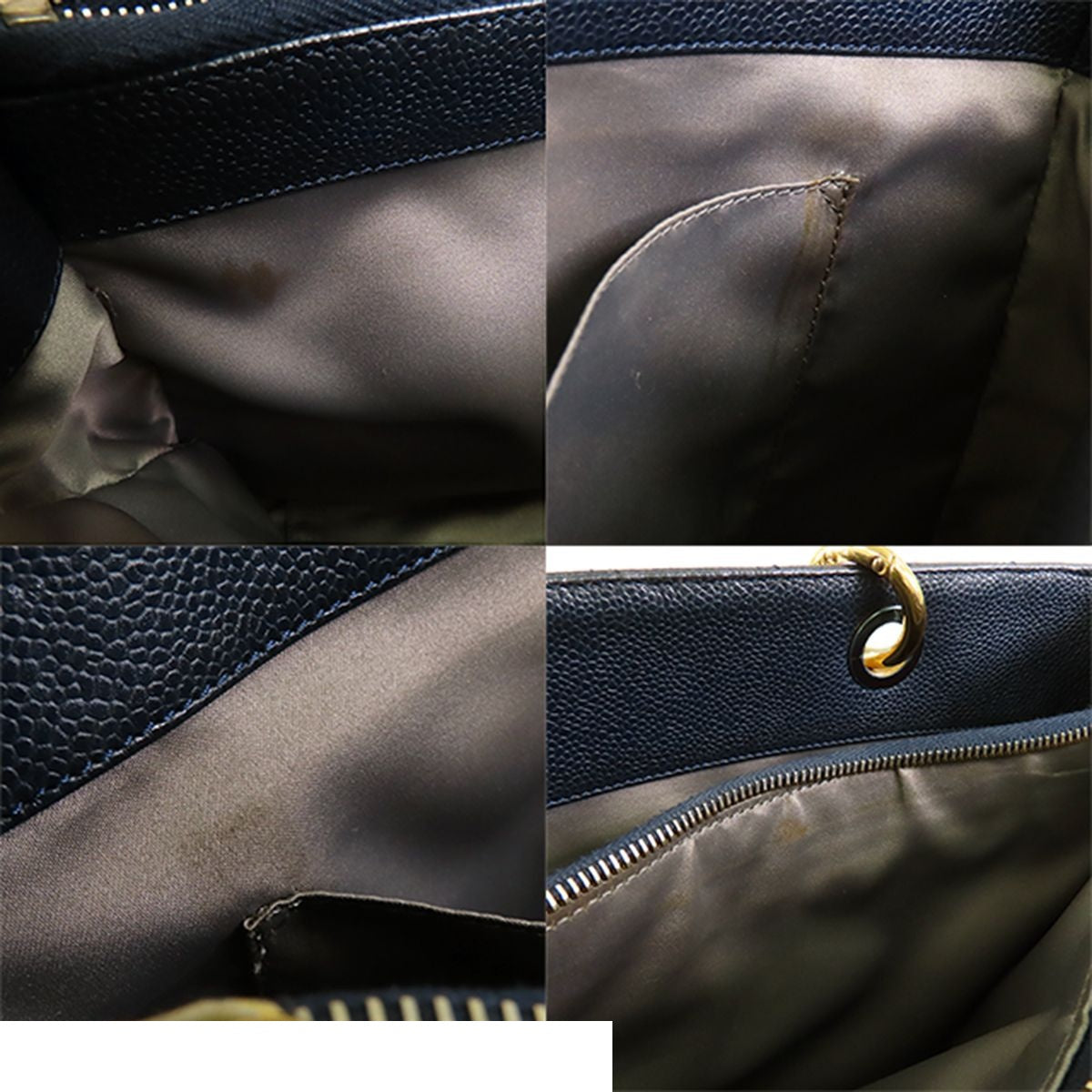 Chanel Grand Shopping Tote Bag GST Shoppingtote Navy Gold Caviar Leather — view 8
