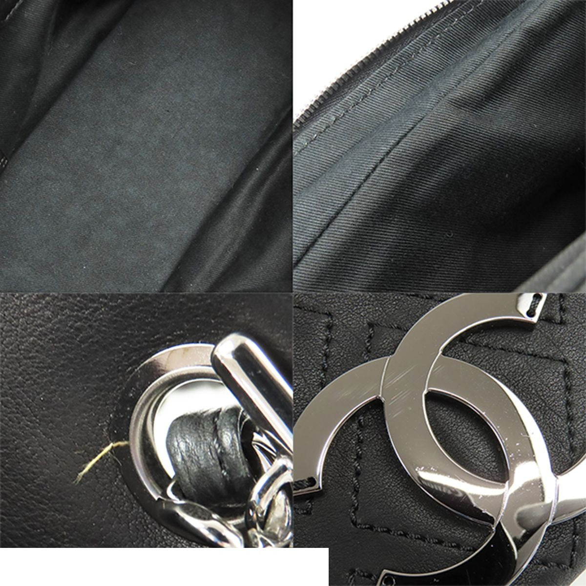 Chanel Diamond Stitch Chain Black Silver Leather CC Logo Shoulder Bag — view 8