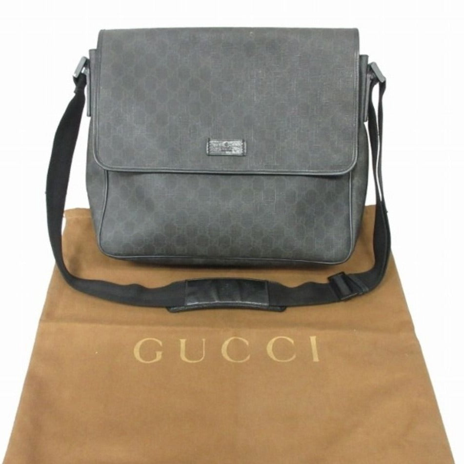 Gucci GG Plus Large Crossbody Bag Messenger Web Canvas Black Mens