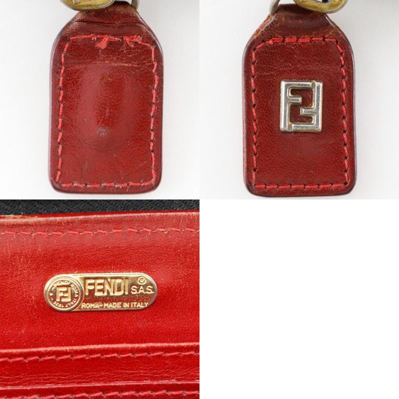 Fendi Wallet Bag Leopard Pattern Nylon Canvas Brown/red Ladies Handbag