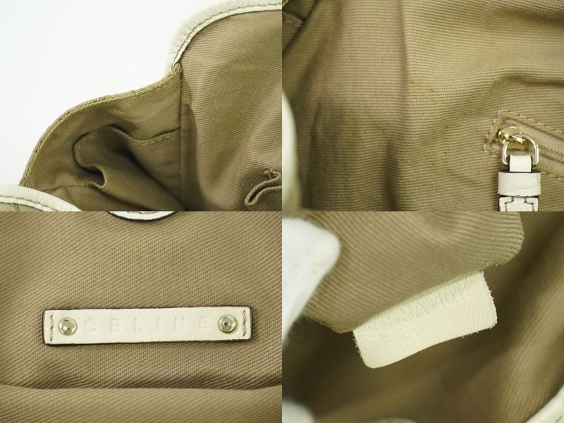 Authentic Celine Bittersweet Macadam Tote Handbag Canvas Leather Beige White