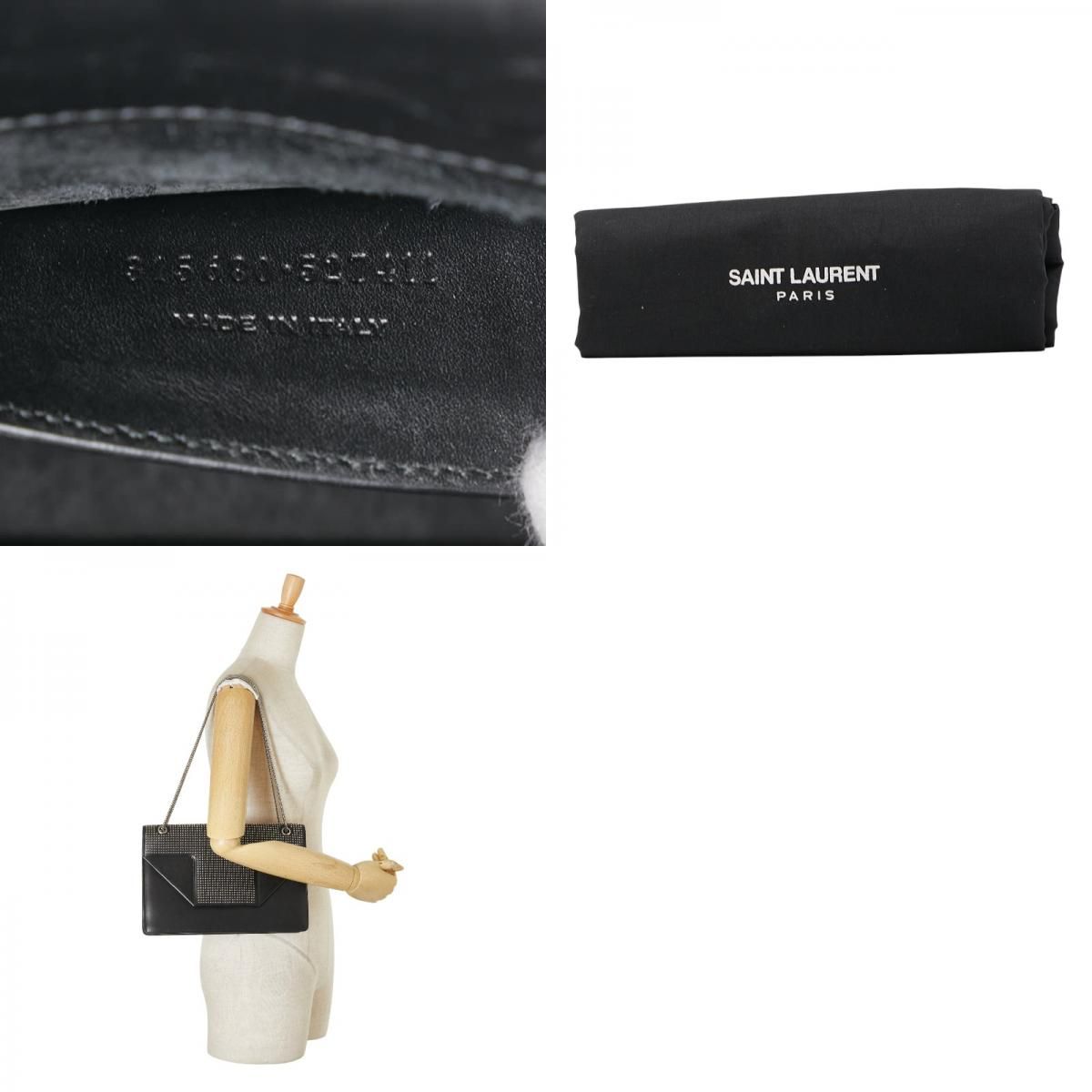 Saint Laurent Betty Studded Chain Shoulder Bag 315680 Black Silver Leather