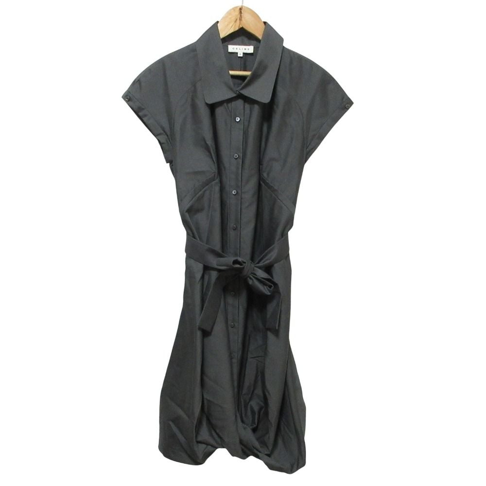 Celine Silk Blend Short Sleeve Shirt Dress 38 Gray