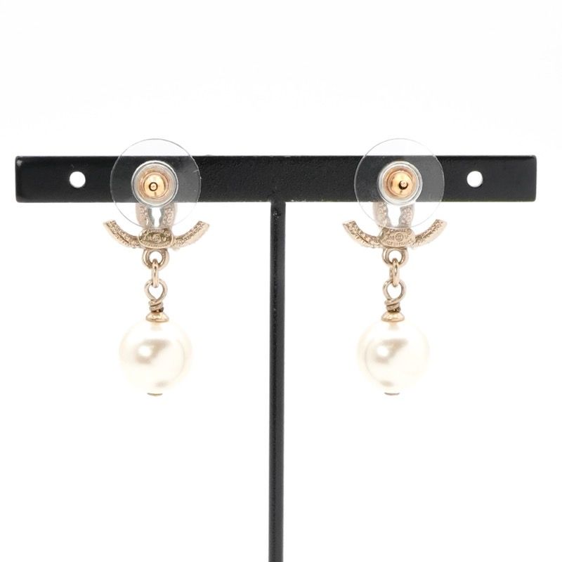 Chanel Earrings Coco Mark Rhinestone Pearl Gold