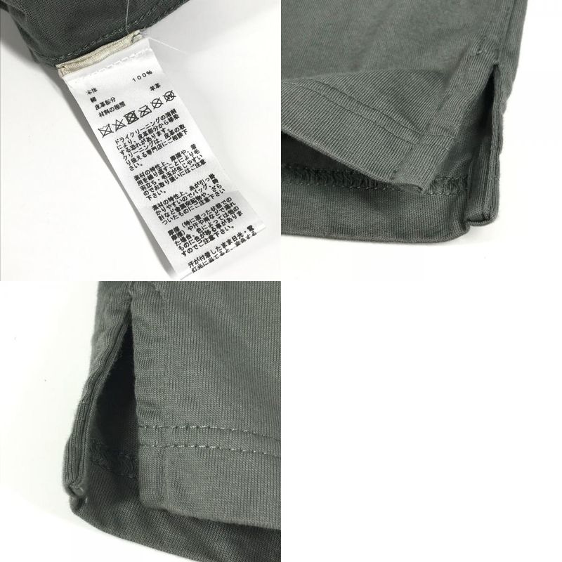 Hermes Short Sleeve T-shirt Horse Leather Patch Leather Tag Cotton Gray Khaki