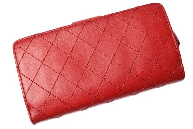 Chanel Long Wallet Leather Rouge Red Vintage Silver Hardware
