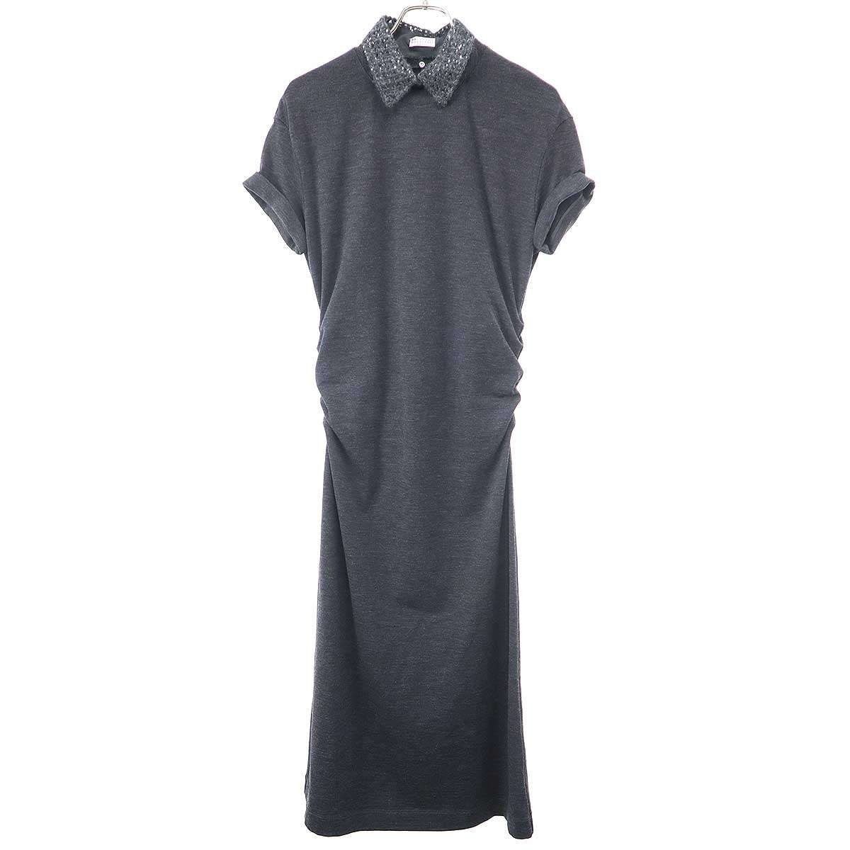 Brunello Cucinelli Spanco Lucara Wool Jersey Dress Gray