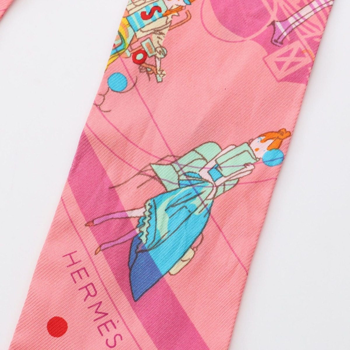 Hermes Scarf Twill Ex Libris les Parisie Pink Silk — view 9