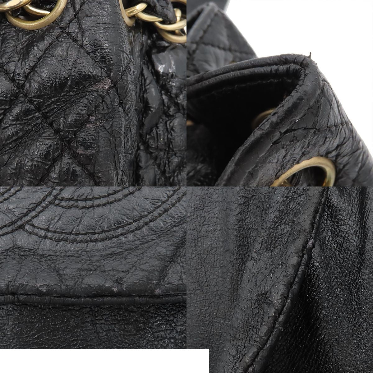 Chanel Chain Shoulder Bag CC Logo Black Gold Leather — view 8