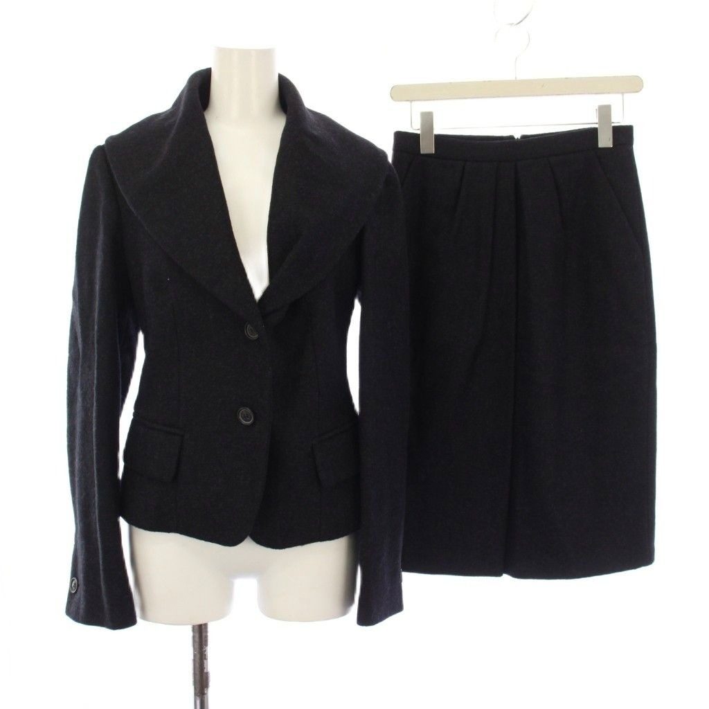 Max Mara Suit Set Top and Bottom Jacket Skirt Knee Length Tight Belt Wool Silk