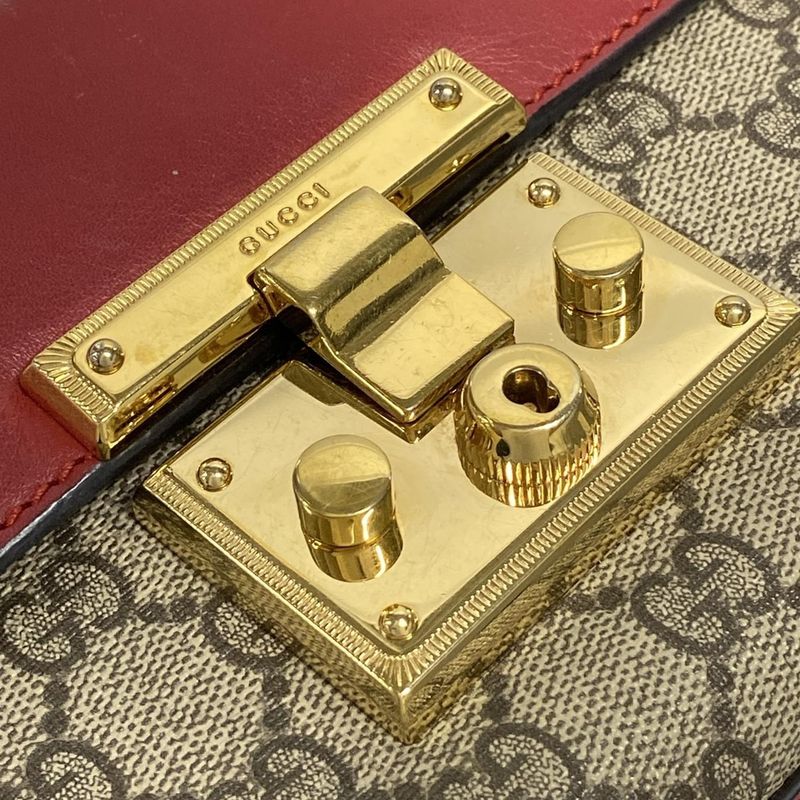 Gucci Shoulder Bag Padlock GG Small 409487 Dark Brown X Red X Multi Chain