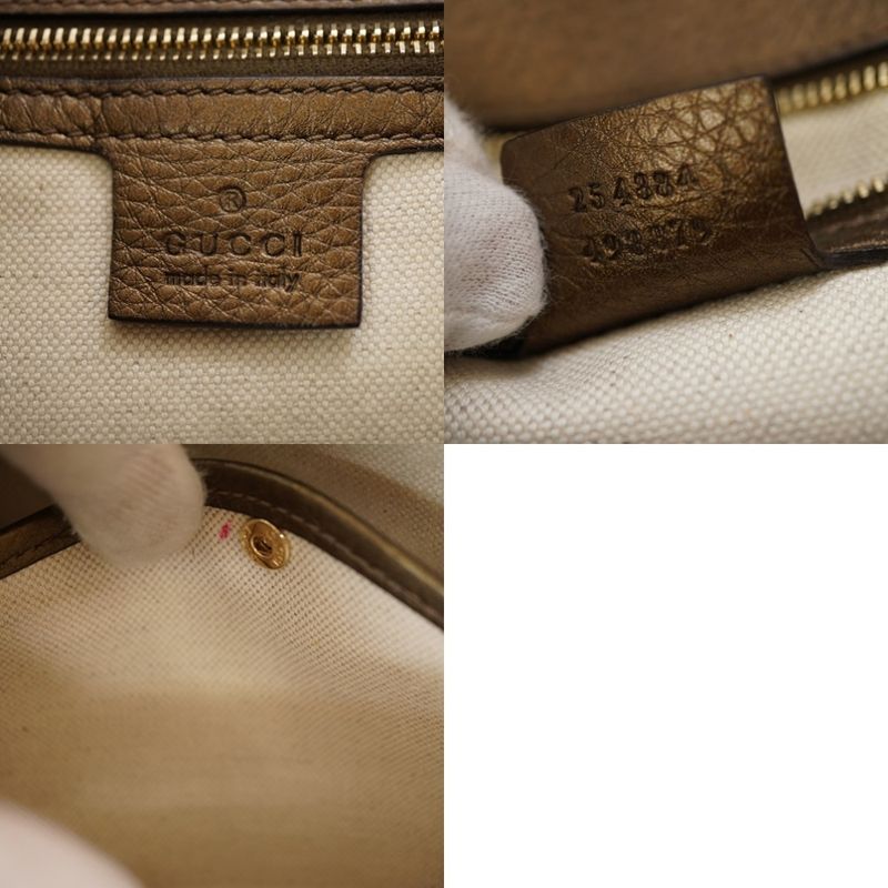 Gucci New Bamboo Shoulder Handbag 254884 Leather With Gold Strap 0020gucci