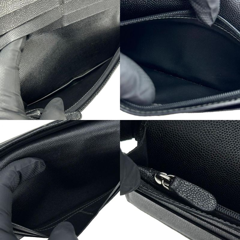 Cartier Long Wallet Santos De Leather Black Bifold Simple Small Everyday Use