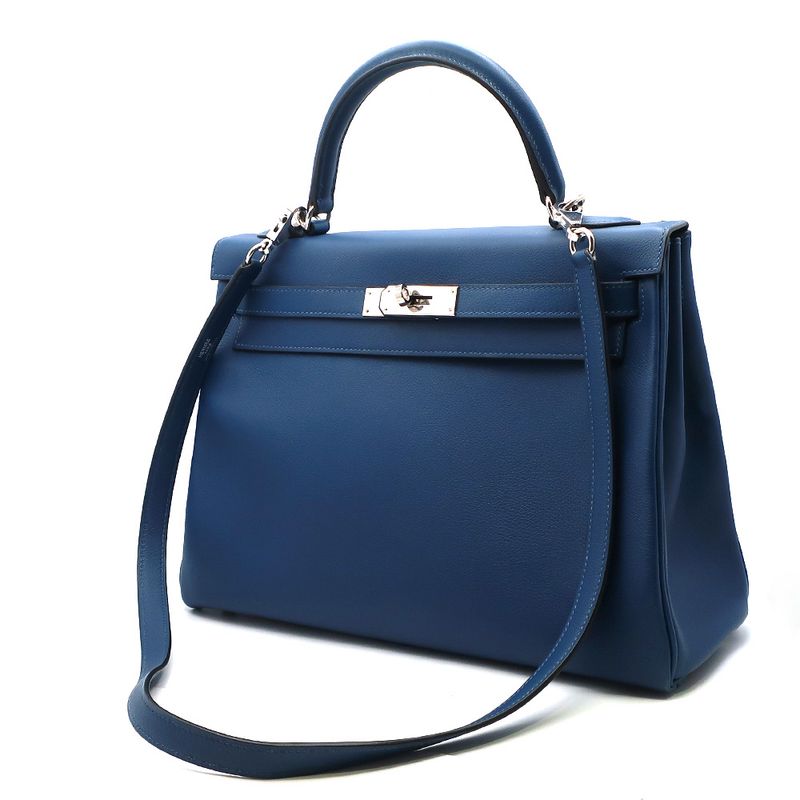Hermes Kelly 32 D Engraved Handbag Verso Evercolor Silver Hardware