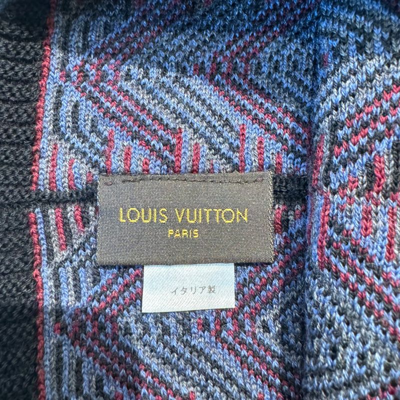 Louis Vuitton Geometric Pattern Knit Cap Men's Navy And Bordeaux -