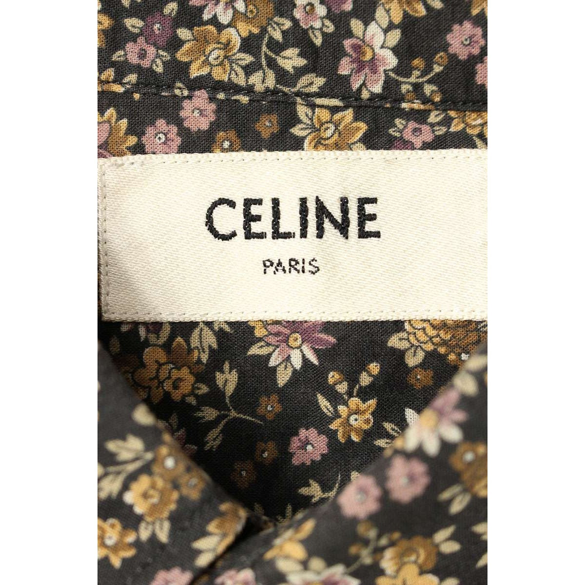 Celine Flower Allover Pattern Long Sleeve Shirt 38 Black Tone — view 3