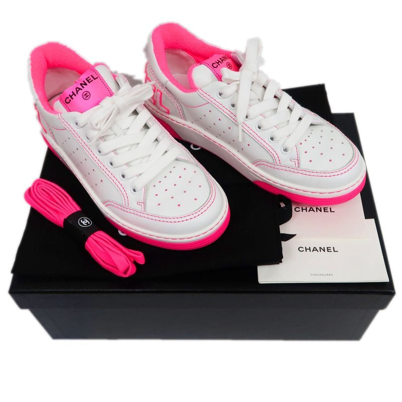 Chanel Sneakers Size 36 White Pink Punching Leather Lady — view 10