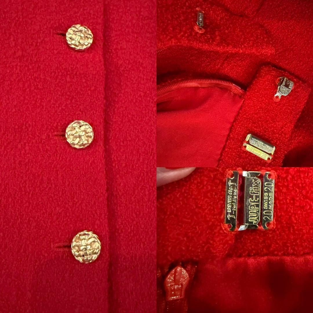 CHANEL Runway Tweed Jacket Skirt Set Iconic Wool Blend Suit Set Red 38