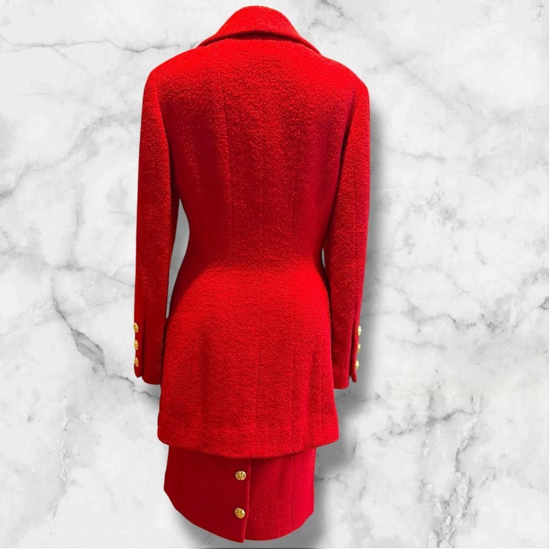 CHANEL Runway Tweed Jacket Skirt Set Iconic Wool Blend Suit Set Red 38