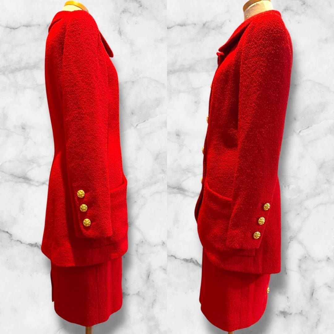 CHANEL Runway Tweed Jacket Skirt Set Iconic Wool Blend Suit Set Red 38
