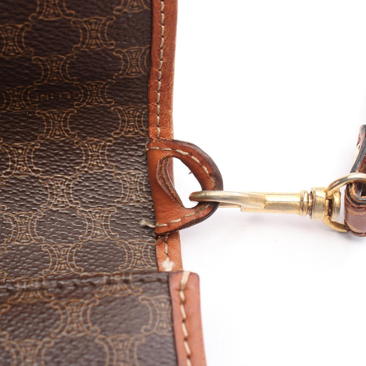 Celine Shoulder Bag Macadam Dark Brown Canvas Leather Flap — view 12