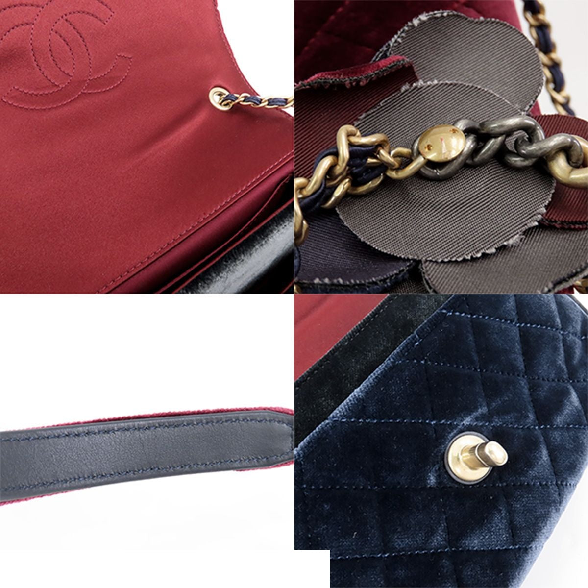Chanel CC Logo Flap Bag Chain Bordeaux Navy Black Gold Silver Velour Camellia — view 8