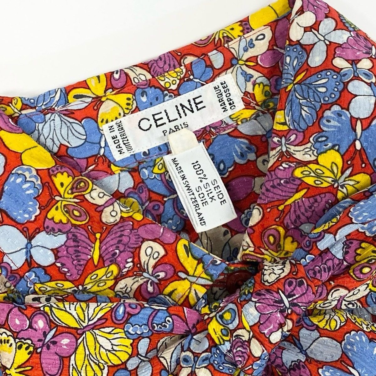 Celine Ed7 Vintage Butterfly Pattern Silk Shirt Blouse 40 — view 8