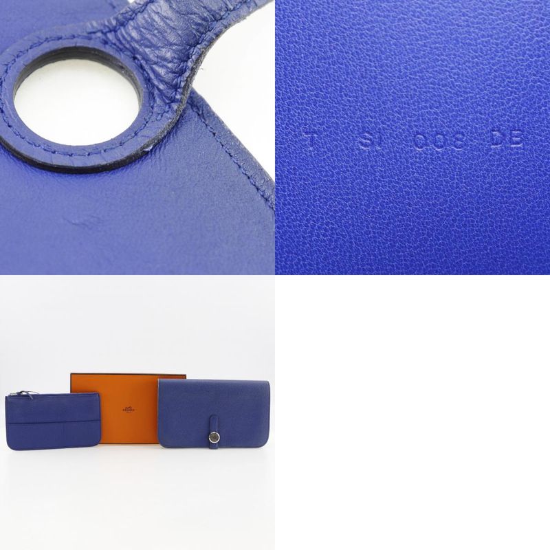Hermes Dogon GM Togo Blue T Unisex Long Wallet