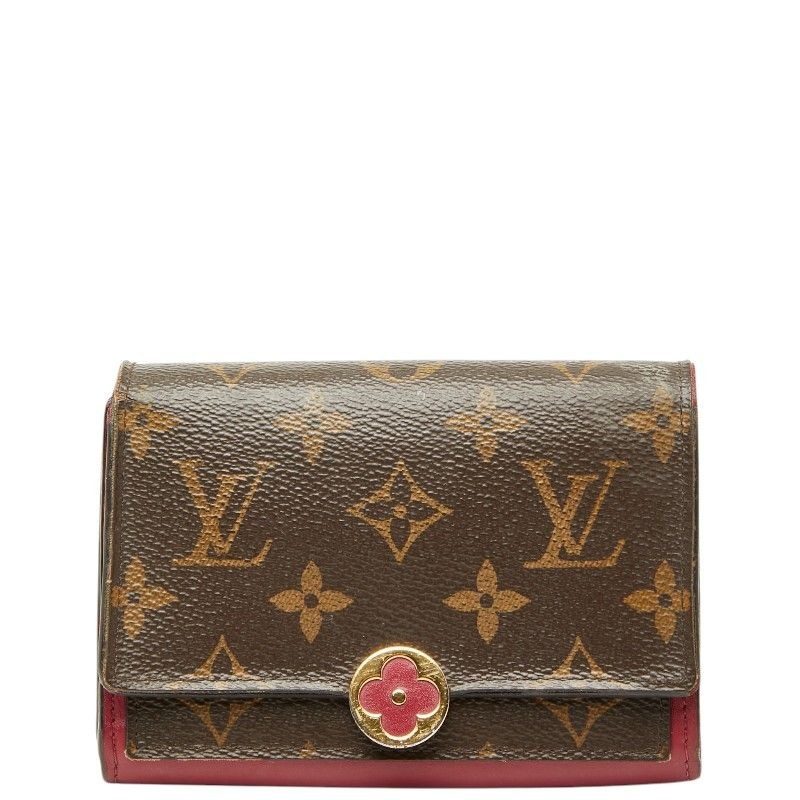 Louis Vuitton Monogram Portefeuille Floral Compact Bifold Wallet Brown Fuchsia