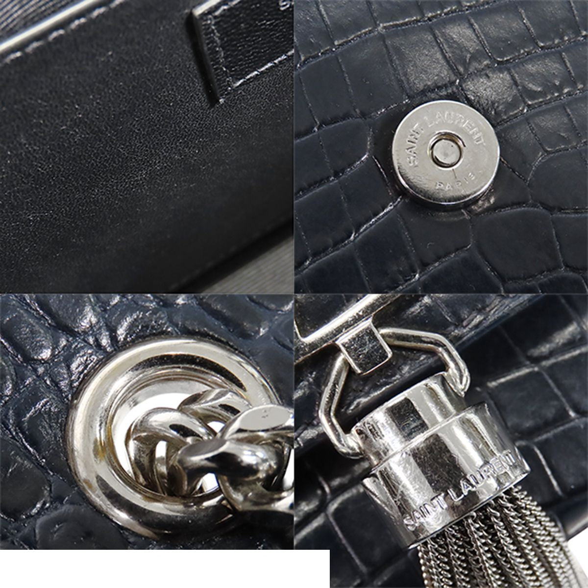 Saint Laurent Kate Tassel Navy Leather Chain Embossed Shoulder Bag — view 8