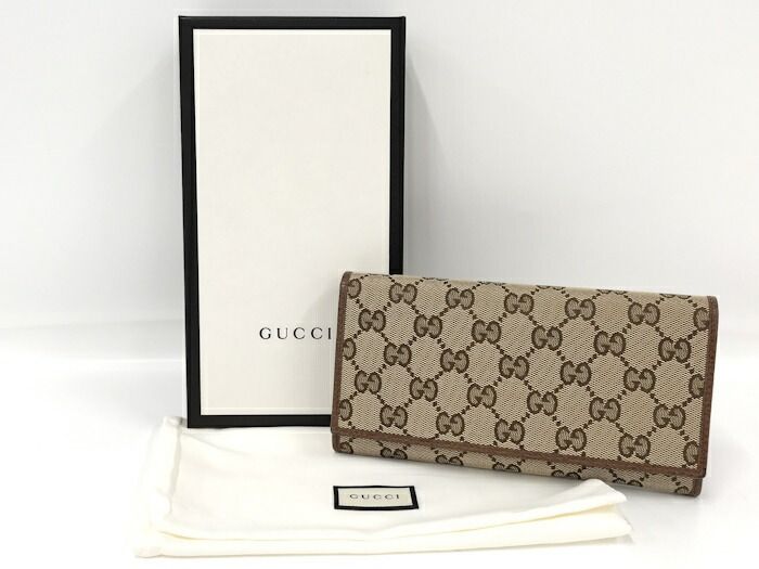 Gucci Bifold Long Wallet In GG Canvas Beige Brown 346058