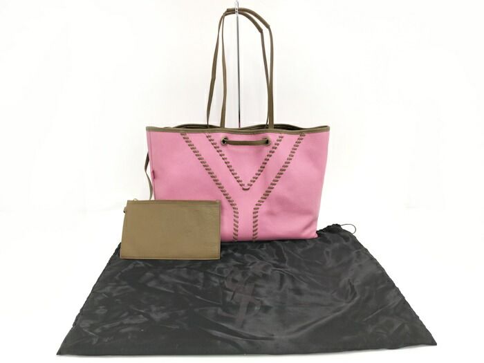 YVES Saint Laurent Neo Double Reversible Tote Bag Leather Pink Brown 284650