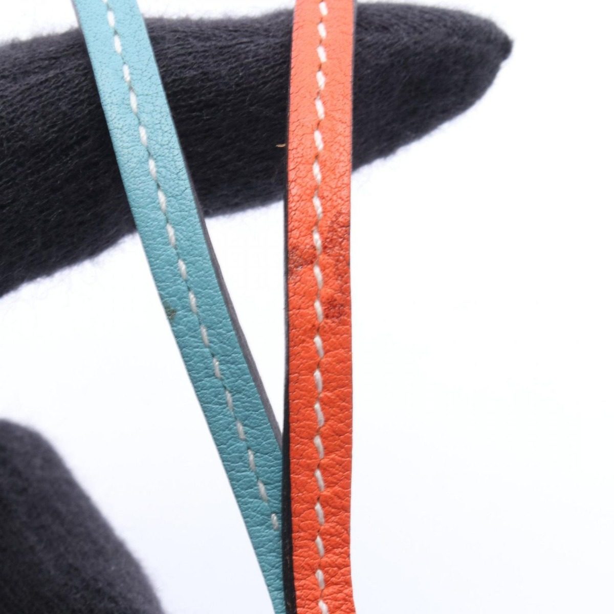Hermes Charm Paddock Cell Orange Poppy Blue Sun Seal Leather Keychain — view 5