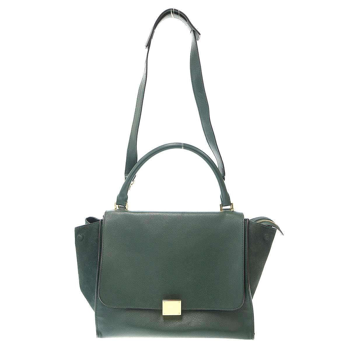 Celine Trapeze Leather Shoulder Bag Green
