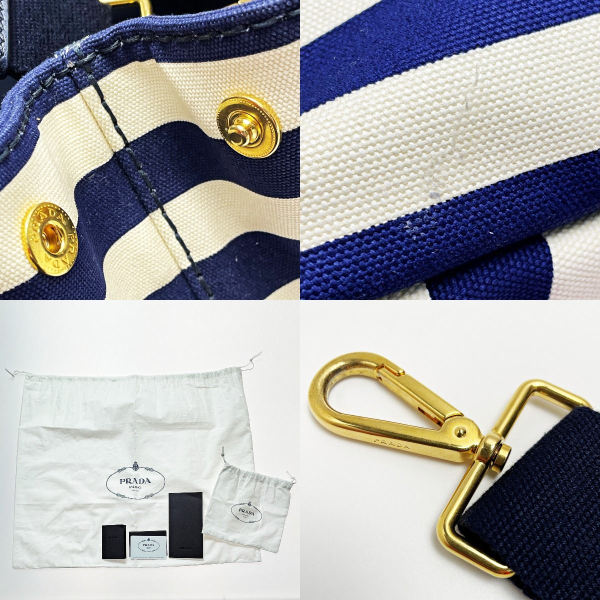 Prada Canapa B2642b Navy X Ivory Shoulder Bag Tote Bag Canvas Women's