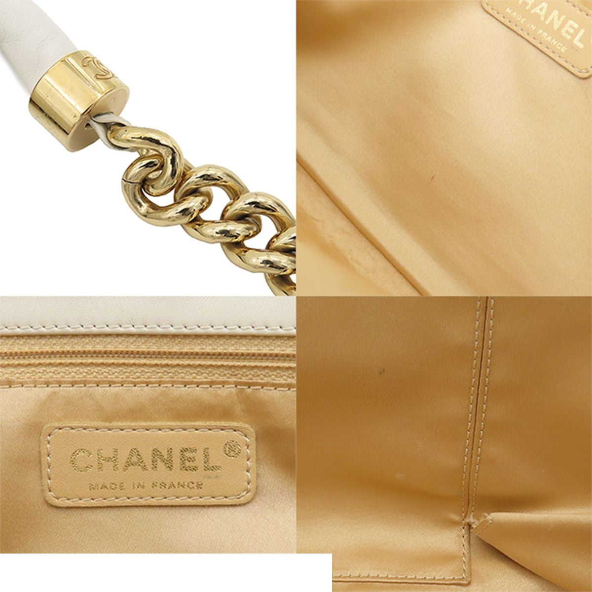 Chanel Chain Shoulder Bag 2-Way Clutch CC Logo White Gold Leather — view 8