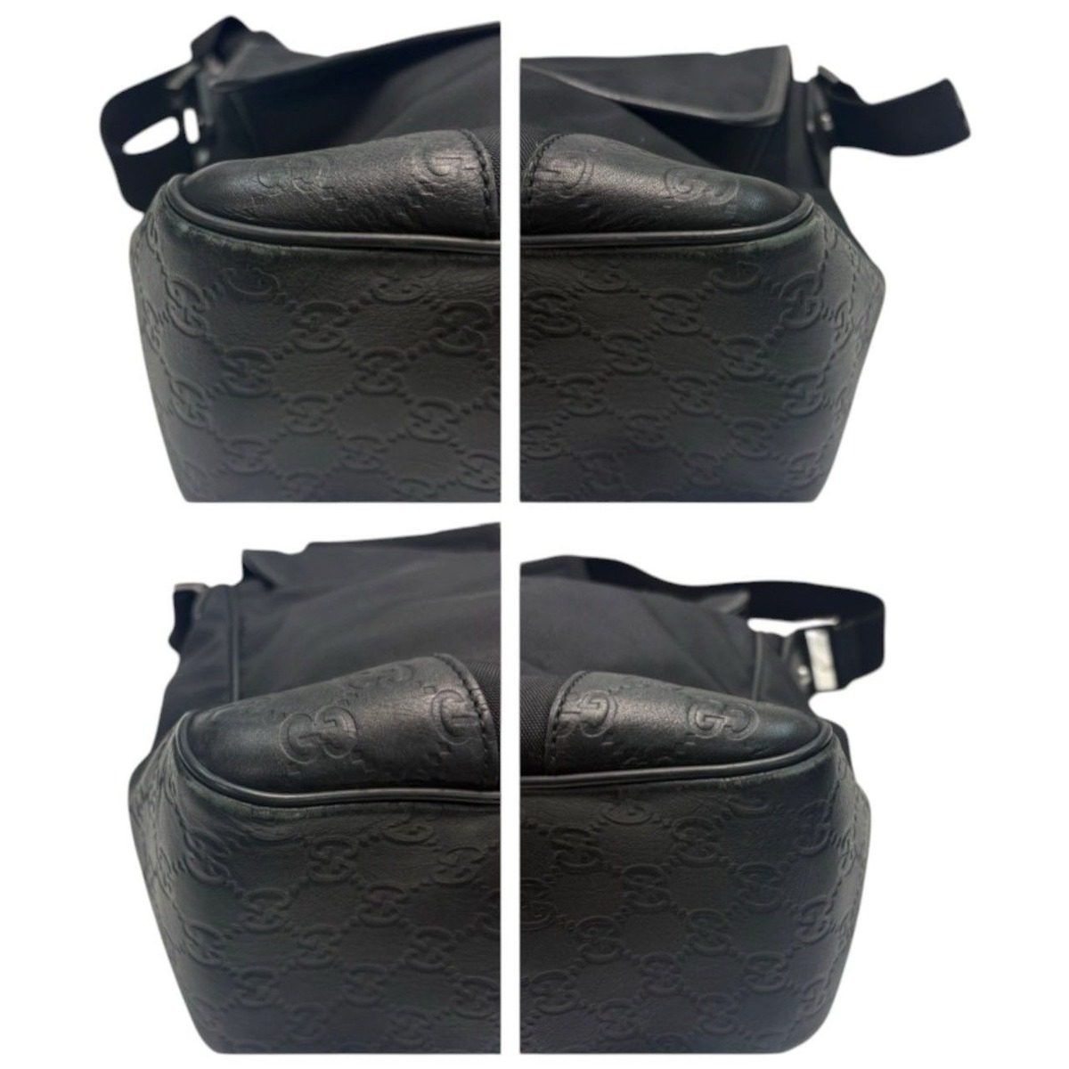 Gucci GG Embossed Black Silver Nylon Leather Shoulder Bag — view 9