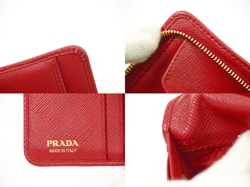 Authentic Prada Nylon Fold Wallet Compact Wallet Red Wallet Pre-owned [follow-up