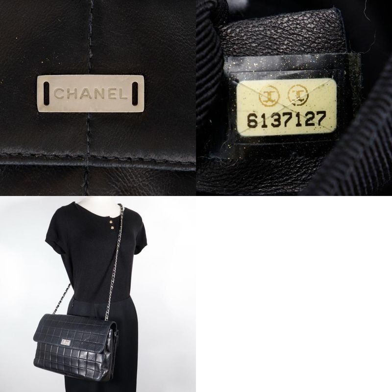 Chanel 2.55 Chocolate Bar Chain Shoulder Vintage Lambskin Black Women Shoulder