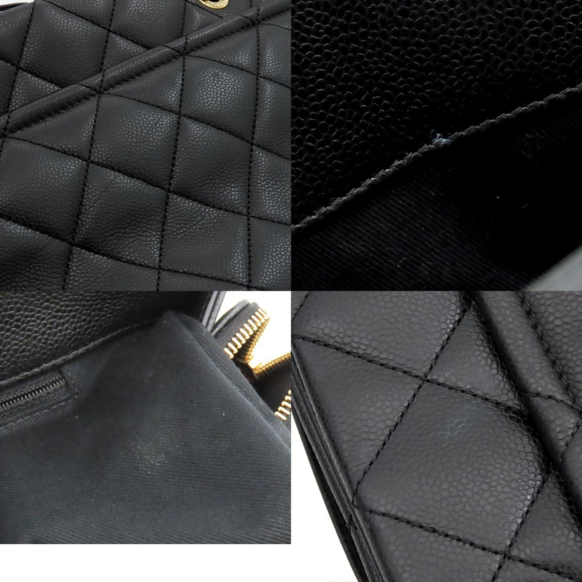 Chanel Chain Tote Bag Black Caviar Leather Quilted CC Logo — view 8